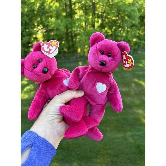 Ty Valentina the Red Bear Beanie Baby Twin Bundle (2) Rare With Tag Errors - Picture 5 of 10
